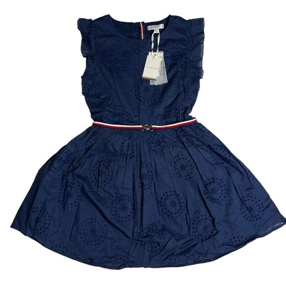 Tommy Hilfiger Navy Blue Short Sleeve Eyelet Dress Girls Size 14 NWT - Picture 3 of 9